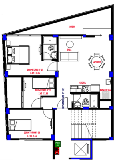 TIPO A<br>DEPARTAMENTO FLAT N° 102<br>73 m²*