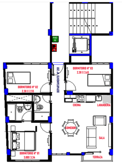 TIPO A<br>DEPARTAMENTO FLAT N° 102<br>73 m²*